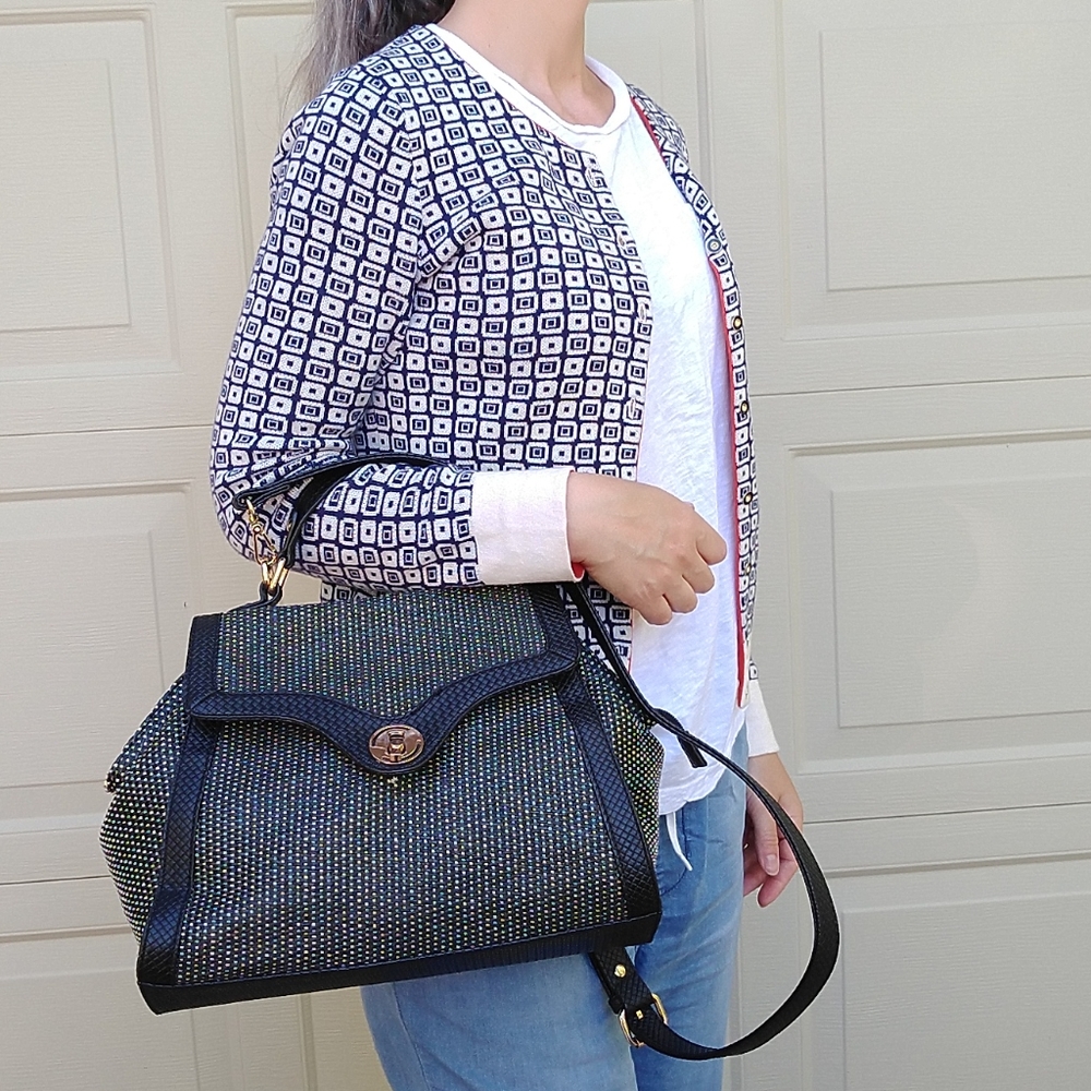 Urban Expressions Black Woven Satchel with Iridescent Threading